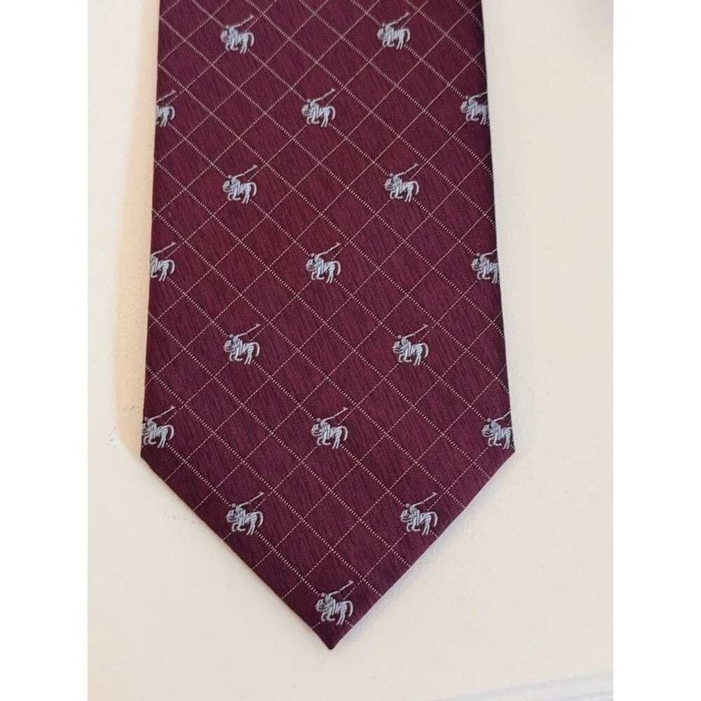 Aquascutum London Vtg 80s 90s 100% Silk Tie Burgundy Equestrian Polo Licensed